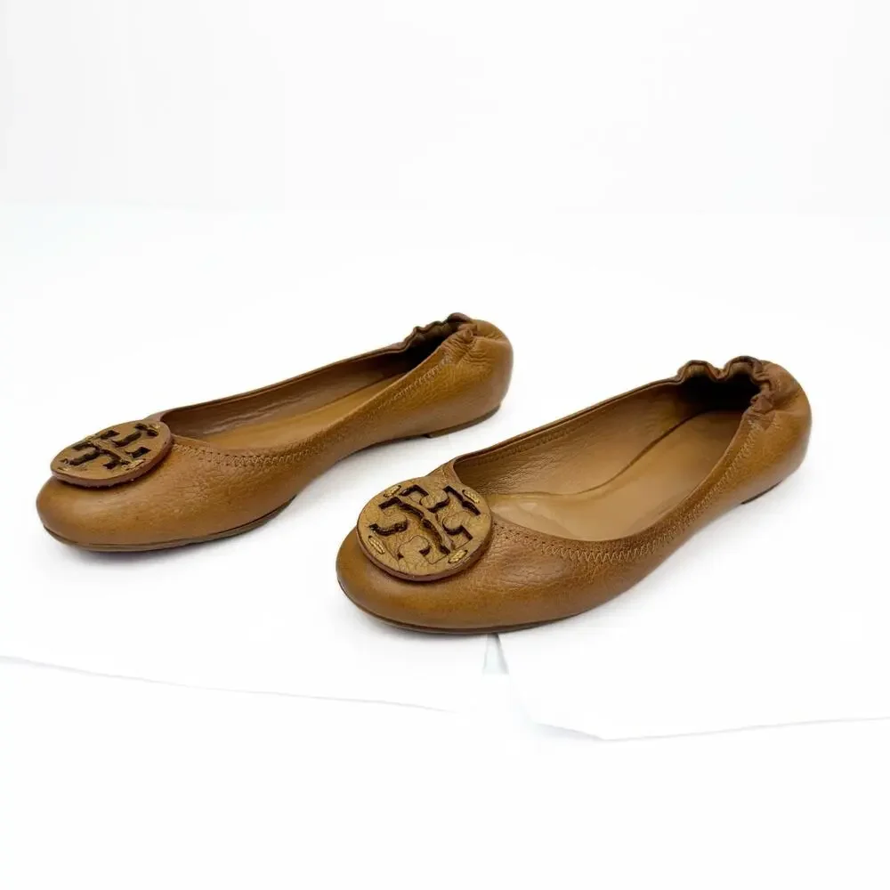 Tory Burch Minnie Travel Brown Soft Leather Lightweight Ballet Flats Shoes Sz 7M